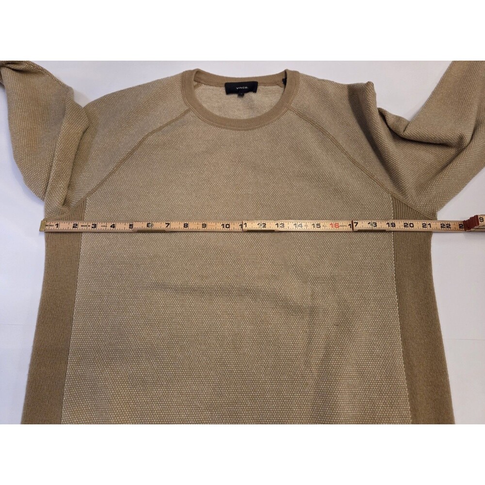 Vince Mens Medium Birdseye Raglan Crew Sweater Wool Cashmere Tan Beige Flaw - Picture 9 of 10